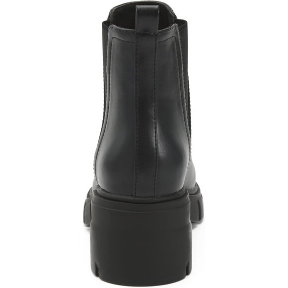 Redtop Women's Black Faux Leather Elastic Chunky Block Heel Lug Sole Ankle Boot - Picture 5 of 8